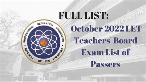 FULL RESULTS: October 2022 LET teachers board exam list of .